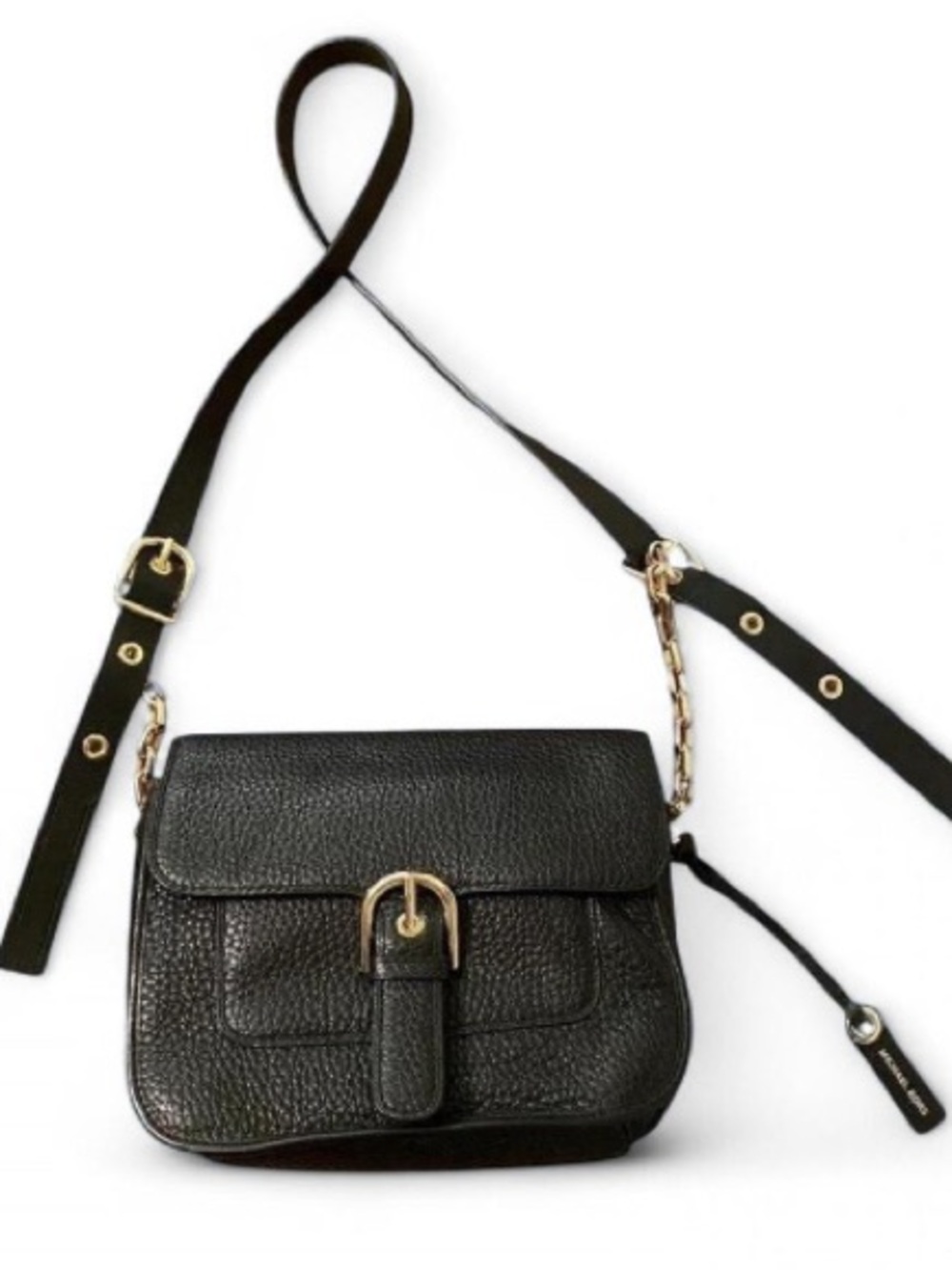 Michael Kors Black Leather Crossbody with Gold-Tone Buckle